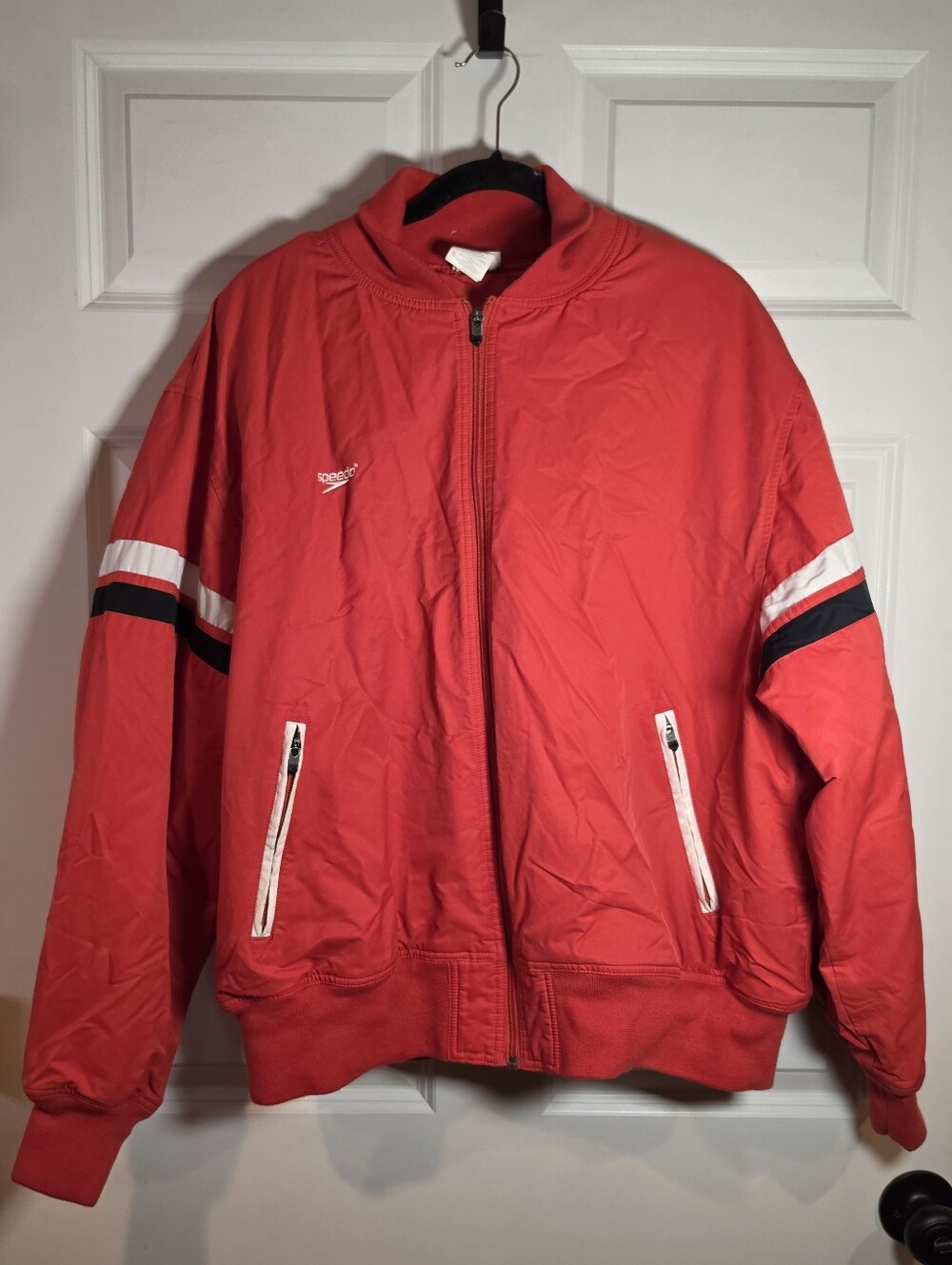 Speedo Vintage Men's Red Athletic Zip-Up Jacket White Logo Accent XL